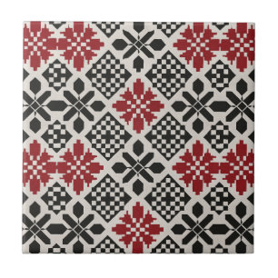 Carreau Motif rouge noir blanc géométrique folk
