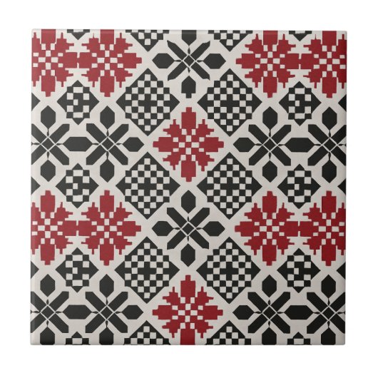 Carreau Motif rouge noir blanc géométrique folk (Devant)