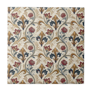 Carreau Motif Royal Baroque Fleur-de-Lis & Roses Vintage