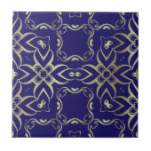 Carreau Motif Royal Bleu Et Or Baroque Orné Marine (Devant)