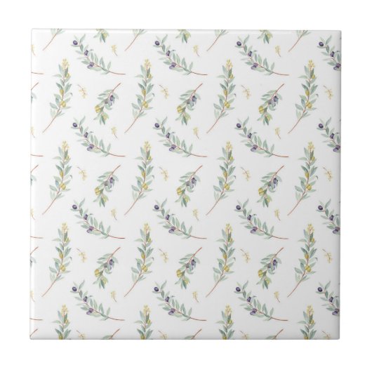 Carreau Motif rustique botanique de branche d'olivier (Devant)