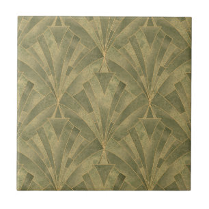 Carreau Motif Sage Green et Gold Art Déco