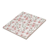 Carreau Motif Sakura en fleurs de cerises roses sur blanc (Côté)