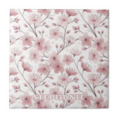 Carreau Motif Sakura en fleurs de cerises roses sur blanc  (Devant)