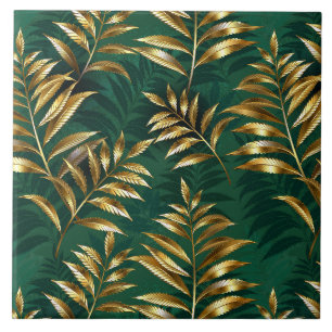 Carreau Motif sans couture avec des fougères dorées