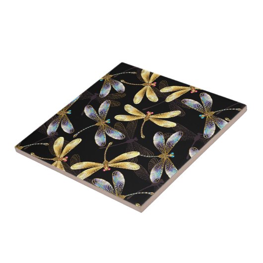 Carreau Motif sans couture avec libellules d'or (Côté)