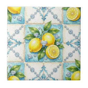 Carreau Motif sans couture citrons et diamants