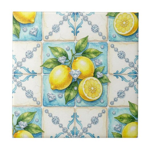 Carreau Motif sans couture citrons et diamants (Devant)