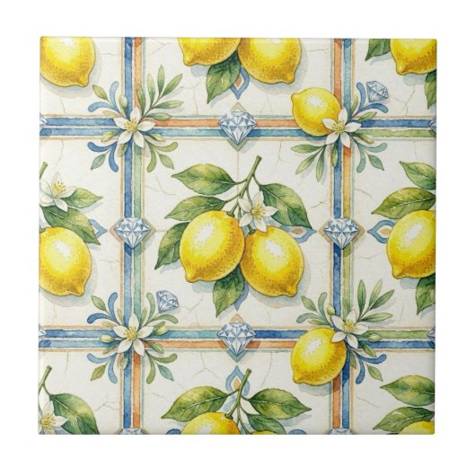 Carreau Motif sans couture Citrons et Diamants (Devant)