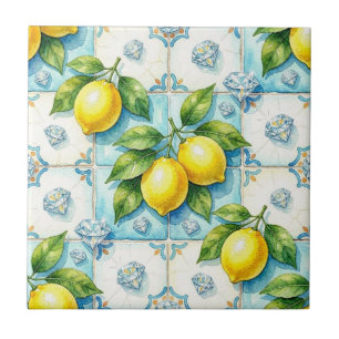 Carreau Motif sans couture citrons et diamants