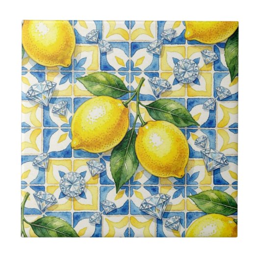 Carreau Motif sans couture citrons et diamants (Devant)