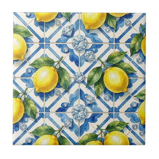 Carreau Motif sans couture citrons et diamants (Devant)
