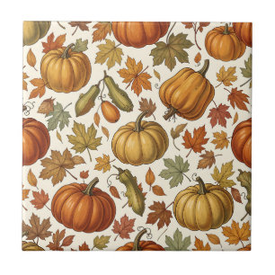 Carreau Motif sans couture de citrouille et de feuille d'a