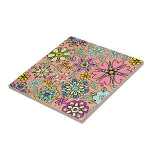 Carreau Motif sans couture de couleurs de fleurs rétro de