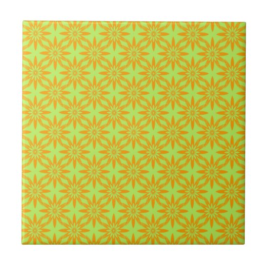 Carreau Motif sans couture de fleurs vertes orange (Devant)