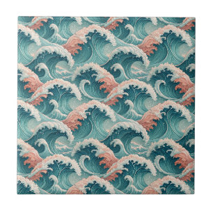 Carreau Motif sans couture de vagues de l'océan japonais P