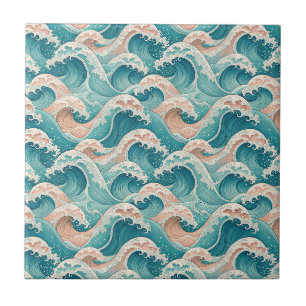 Carreau Motif sans couture de vagues océaniques japonaises