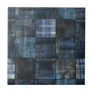 Carreau Motif sans couture en patchwork de denim indigo