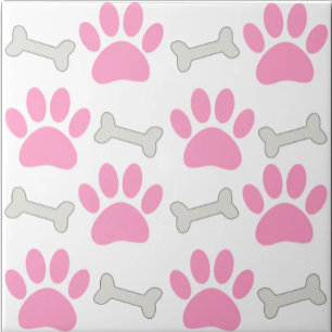 Carreau Motif sans couture Paws and Bones roses personnali