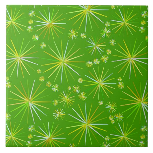 Carreau Motif Spoutnik du milieu du siècle, Vert olive (Devant)