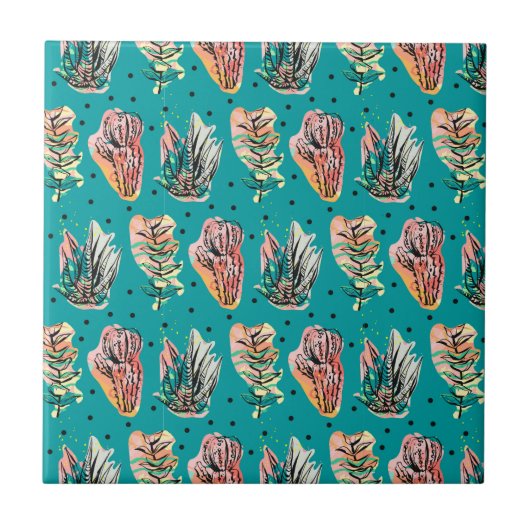 Carreau Motif Succulent de Cactus Graphiques Abstraits (Devant)