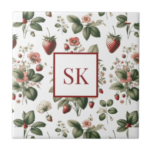 Carreau Motif sucré de fraise et de fleurs Monogramme pers