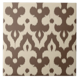 Carreau Motif, Taupe et beige de damassé d'Ikat de