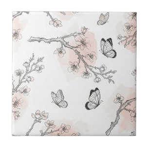Carreau Motif toile de fond botanique papillon vintage (10