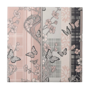 Carreau Motif toile de fond botanique papillon vintage (4)
