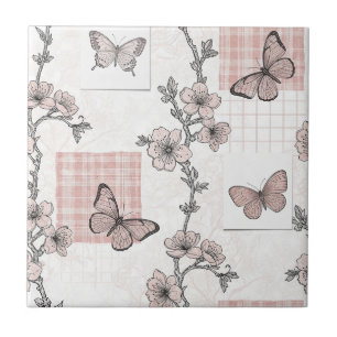 Carreau Motif toile de fond botanique papillon vintage (5)