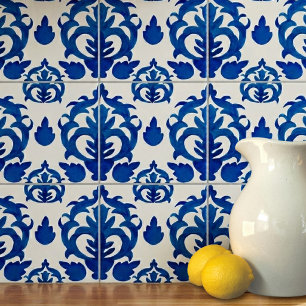 Carreau Motif Toile de Jouy bleu 
