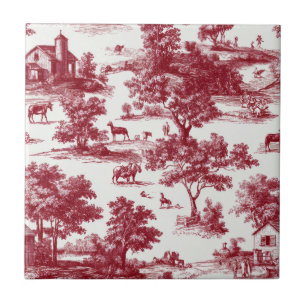 Carreau Motif Toile de Jouy Écarlate de Style Campagnard F