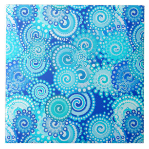 Carreau Motif tourbillon fractal, bleu cobalt