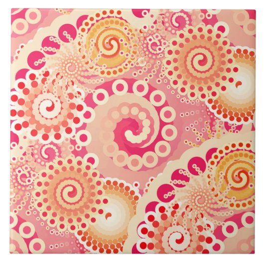 Carreau motif tourbillon fractal, corail, pêche (Devant)