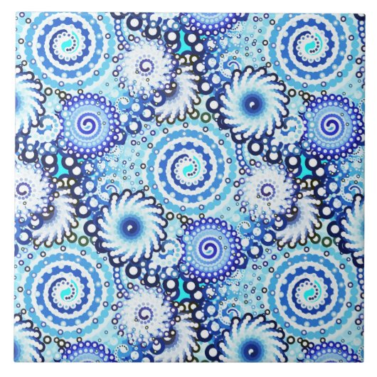 Carreau Motif tourbillon fractal, nuances bleues (Devant)