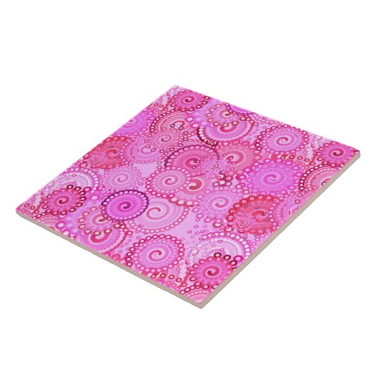 Carreau motif tourbillon fractal, rose et fuchsia (Côté)