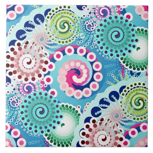 Carreau Motif tourbillon fractal, turquoise, rose, multi (Devant)