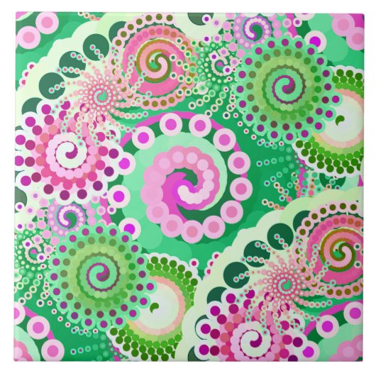 Carreau Motif tourbillon fractal, vert, rose, multi (Devant)