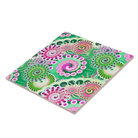 Carreau Motif tourbillon fractal, vert, rose, multi (Côté)