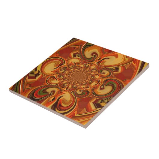 Carreau Motif tourbillonnant : Tons d'orange, Brown et ver (Côté)