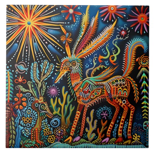 Carreau Motif tribal Abstrait et dynamique de Huichol (Devant)