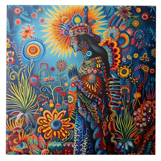 Carreau Motif tribal Abstrait et dynamique de Huichol (Devant)