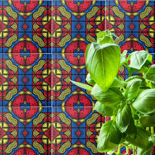 Carreau Motif tribal africain bleu rouge jaune