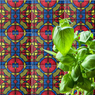Carreau Motif tribal africain rouge bleu jaune