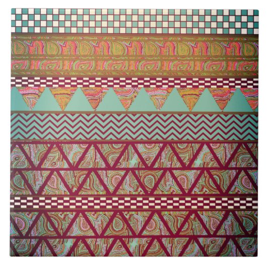 Carreau Motif tribal ambre turquoise foncé de rayures de (Devant)