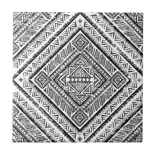 Carreau Motif tribal aztèque noir et blanc frais (Devant)