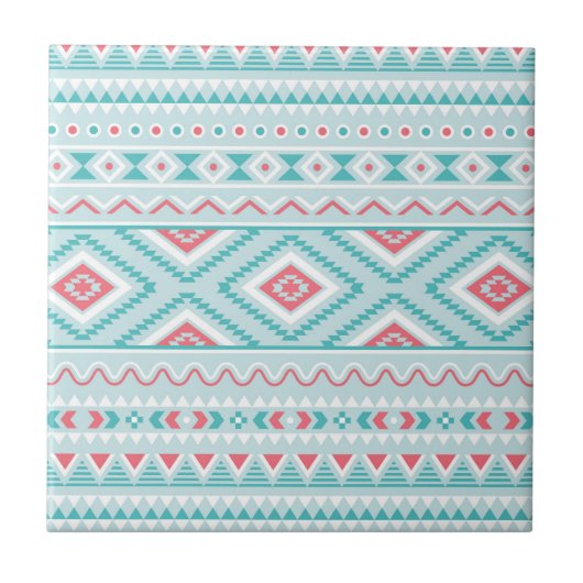 Carreau Motif tribal aztèque turquoise et rose (Devant)