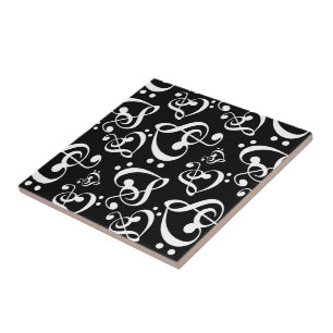 Carreau Motif triple de notes de musique de coeurs de clef