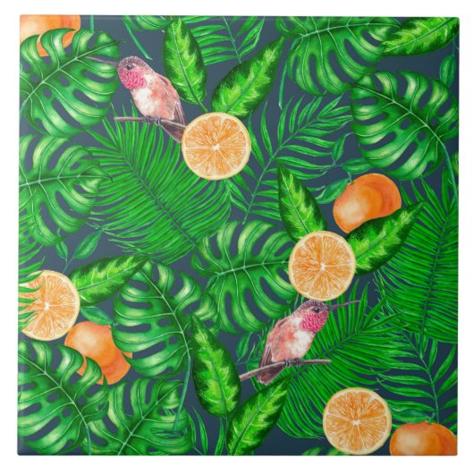 Carreau Motif tropical, colibris (Devant)