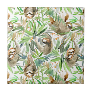 Carreau Motif tropical de paresse d'aquarelle